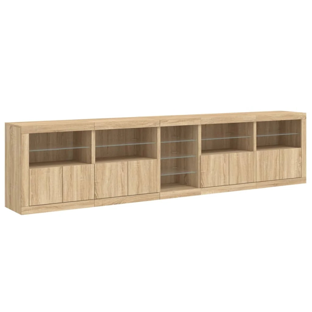 Buffet credenza cassettiera armadio mobile contenitore organizer per cucina soggiorno salotto con luci LED Sonoma 283 x 37 x 67 cm marrone 02_0029956