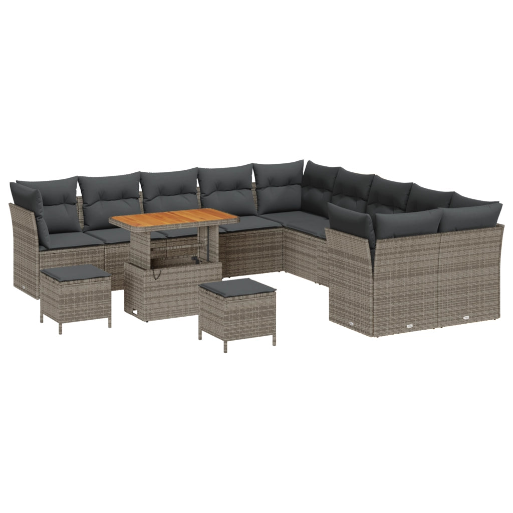 Set di Divani da Giardino 13 Pezzi con Cuscini Grigi Rattan Poliolefinico Acacia