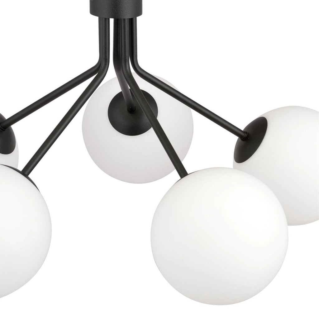 Lampada a sospensione NOVA in acciaio nero e vetro opalino