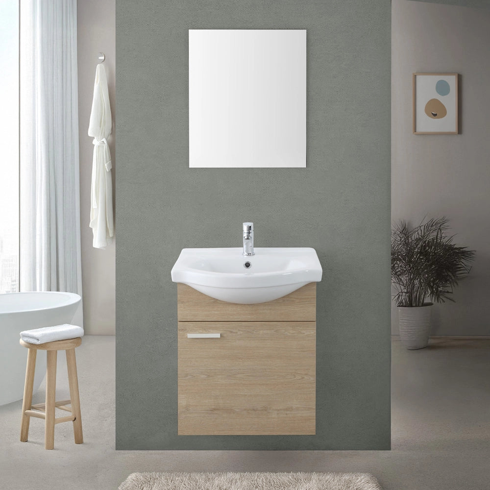 Mobile bagno sospeso 55 cm Rovere Dolomite completo di lavabo e specchio Desya