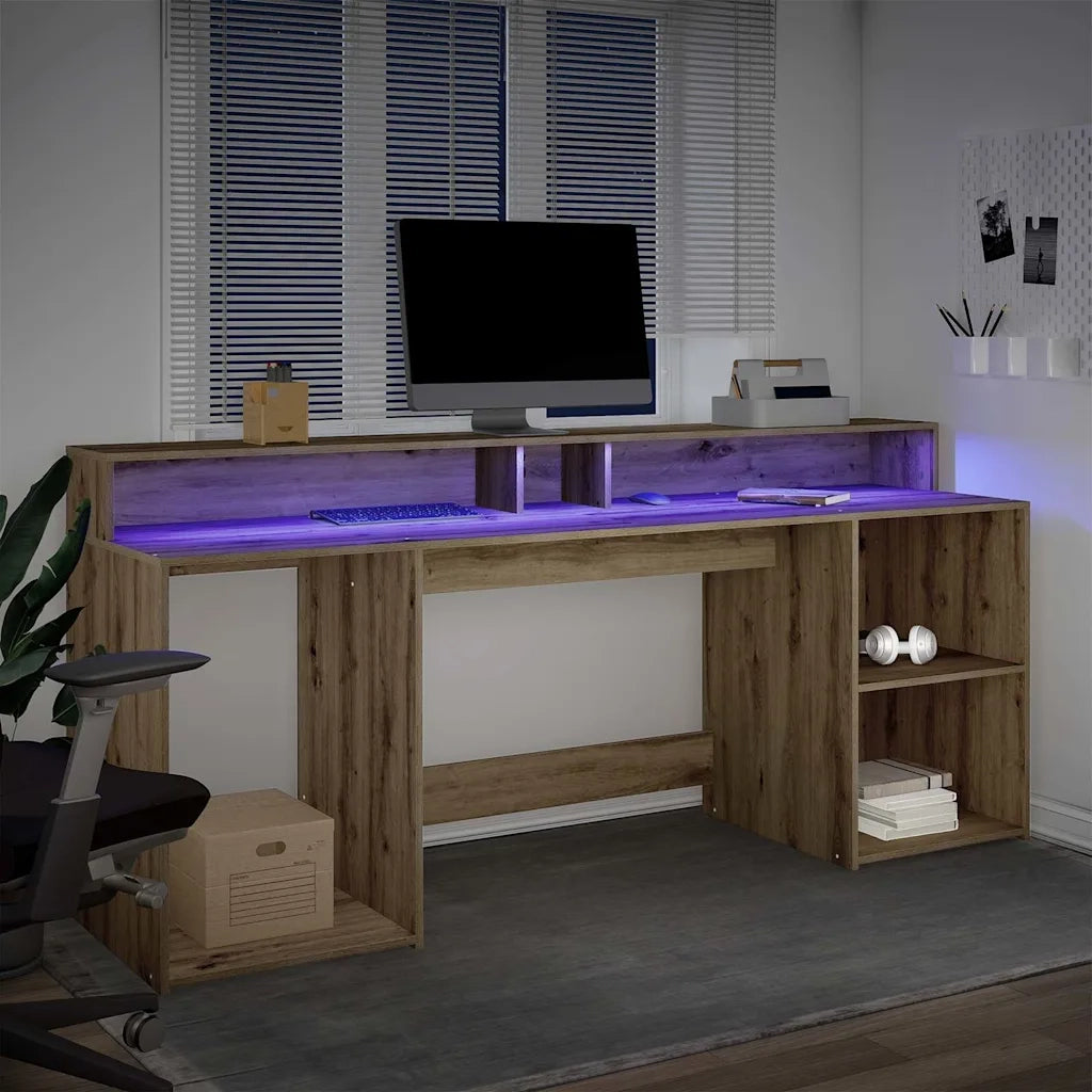 Scrivania con LED Rovere Artigianale 200x55x91 cm in Truciolato 3309446