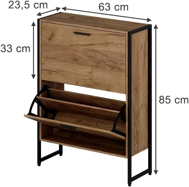 Scarpiera da ingresso Folda, Rovere Goldkraft/nero, 63 x 83 cm con 2 scomparti ribaltabili