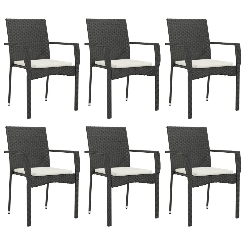 Set da Pranzo da Giardino 7 pz Nero con Cuscini in Polyrattan 3184991