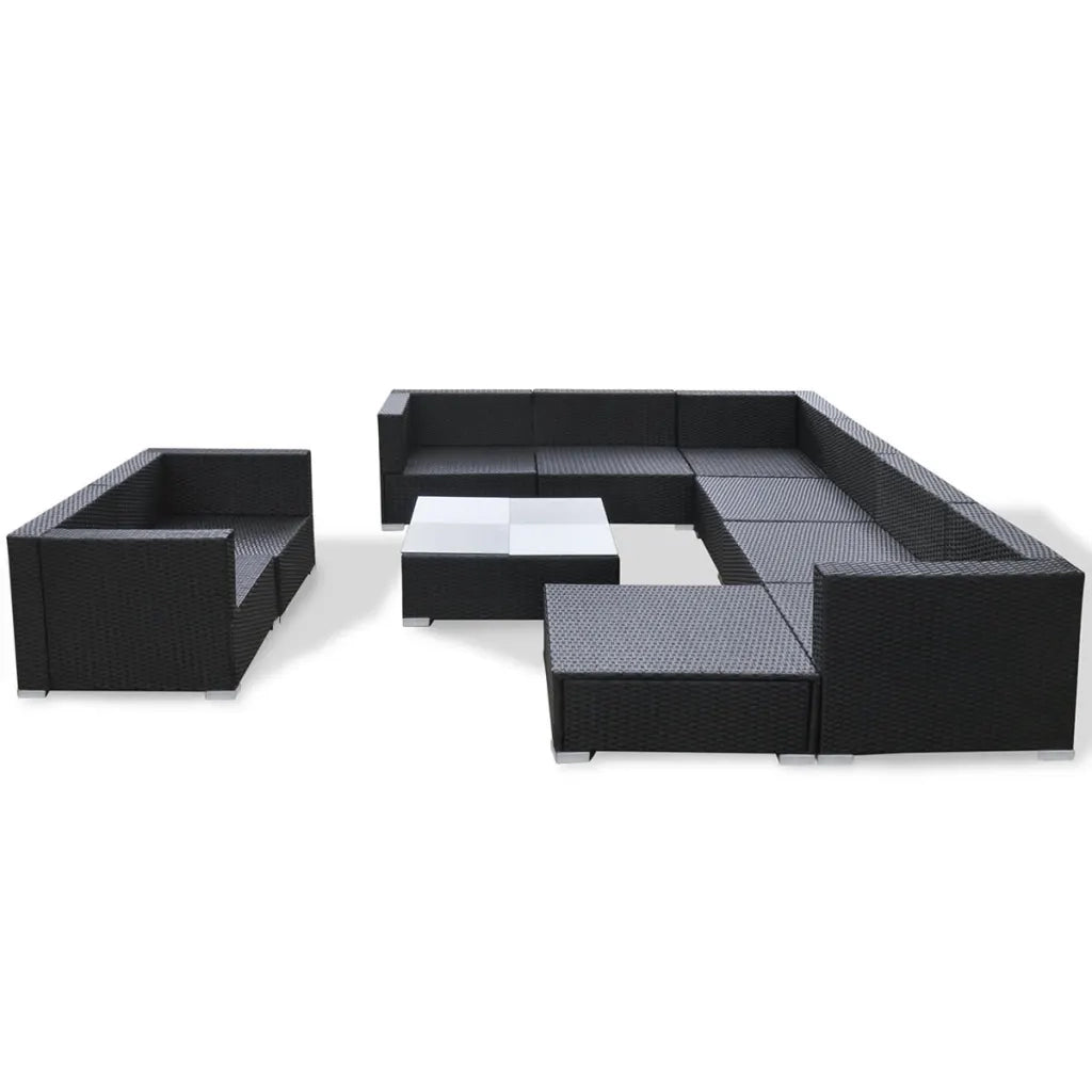 Set Divani da Giardino 10 pz con Cuscini in Polyrattan Nero cod mxl 34961