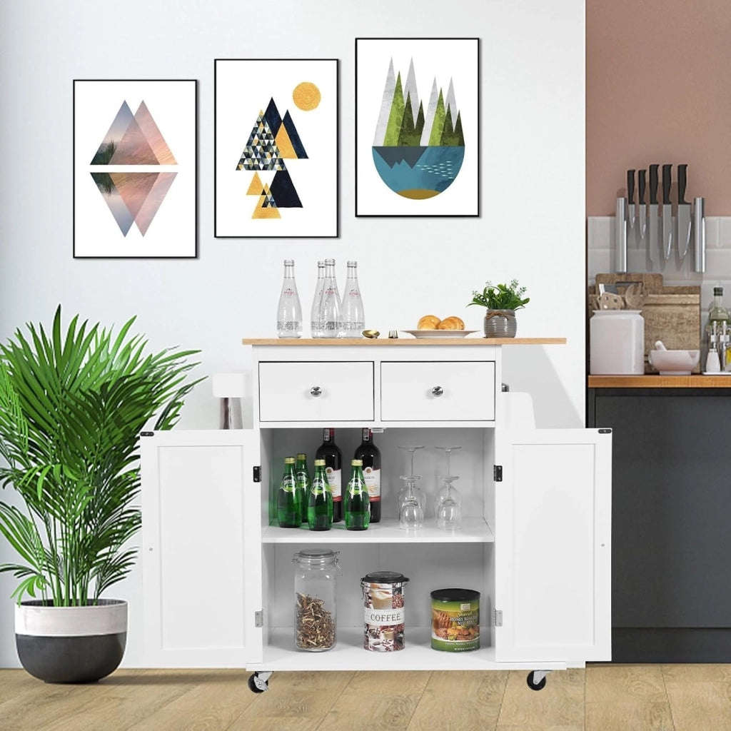Carrello da Cucina Con Piano di Lavoro, 80 x 45 cm, Isola Su Ruote, Armadio Con Cassetti, Portaspezie, Trolley in Legno Massiccio per Sala da Pranzo