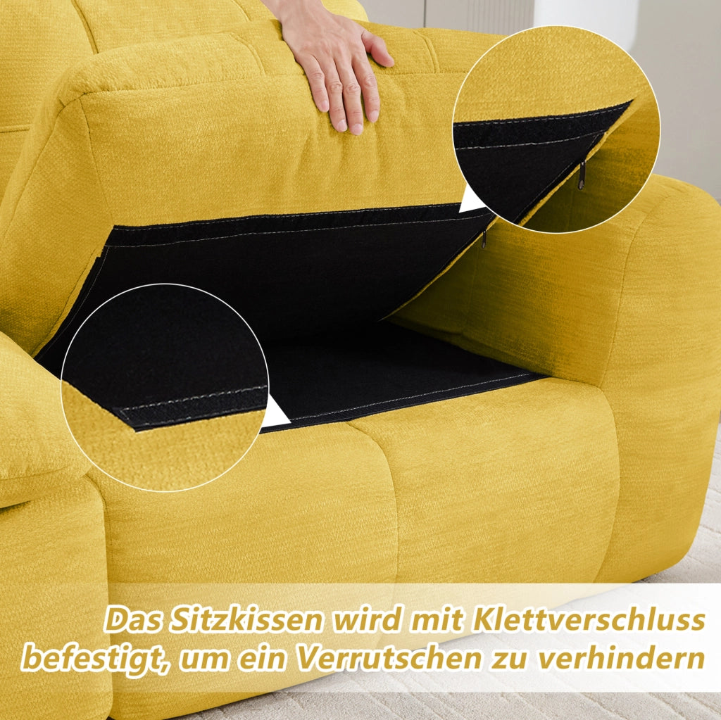 Divano modulare in chenille giallo 264x160x68 cm; design senza telaio e combinazione flessibile