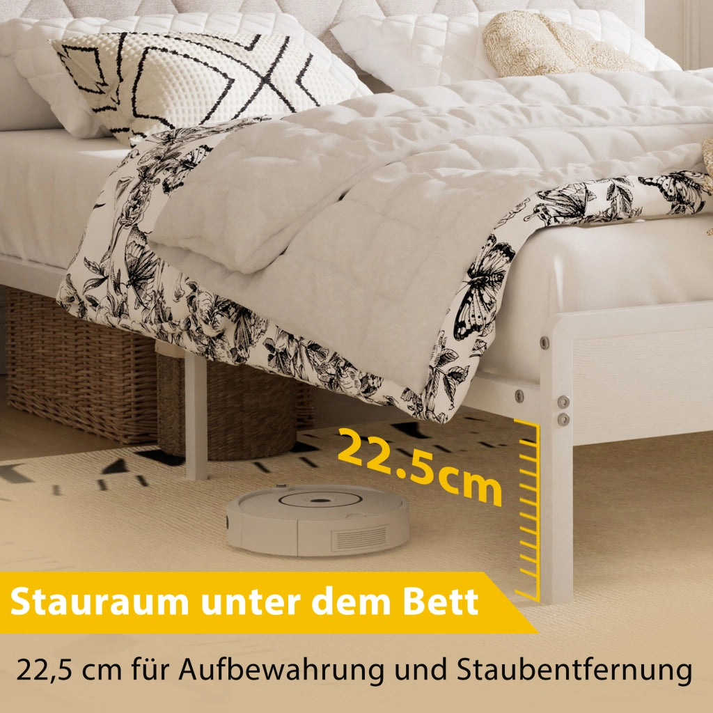 LETTO imbottito 140x190 cm bianco con testiera LED e USB