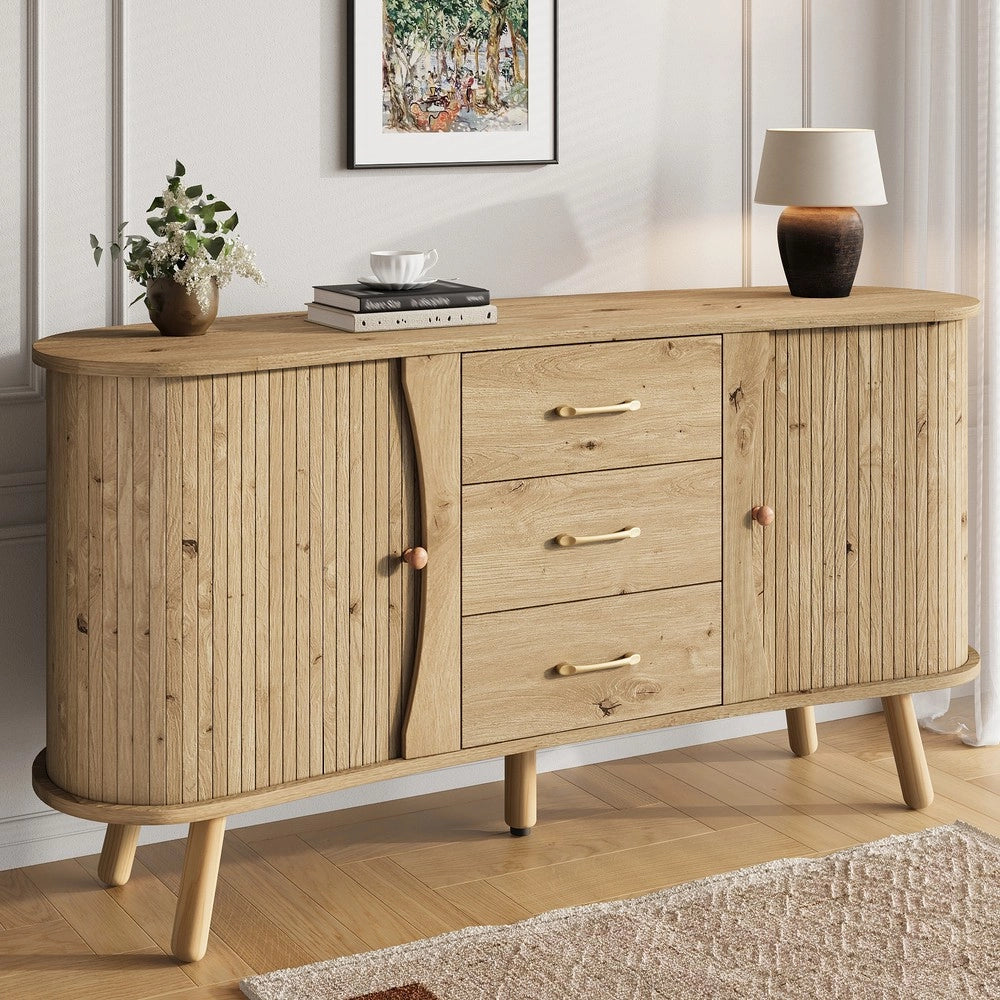 Credenza con Ante Scorrevoli e Cassetti ¨C MINIMAL ¨C Massello, MDF, Design Moderno Scandinavo