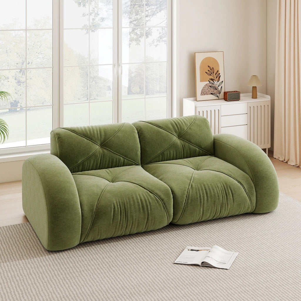 Divano modulare 2 posti senza struttura con schiuma 32D design antiscivolo in ciniglia verde 204 × 95 × 76 cm