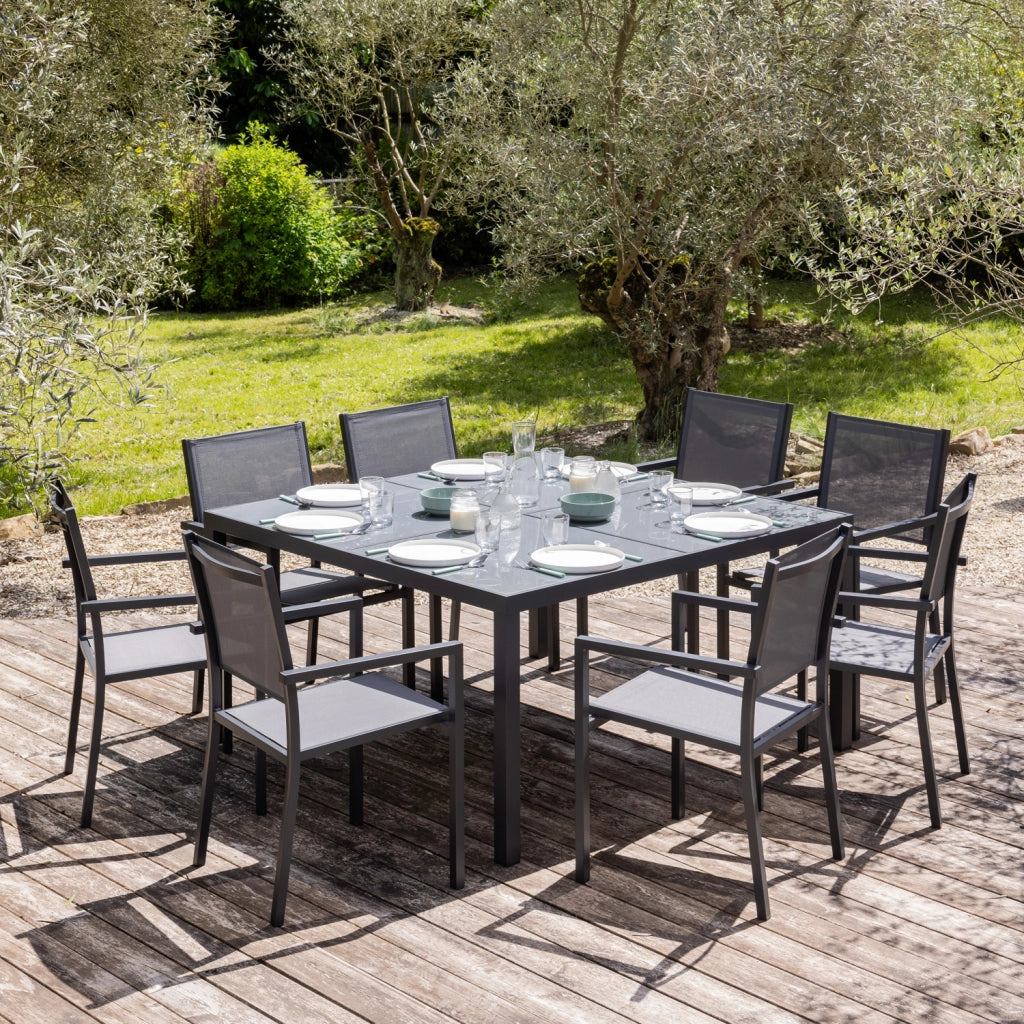 Set di mobili da giardino per 8 persone in textilene grigio CAGLIARI - alluminio antracite