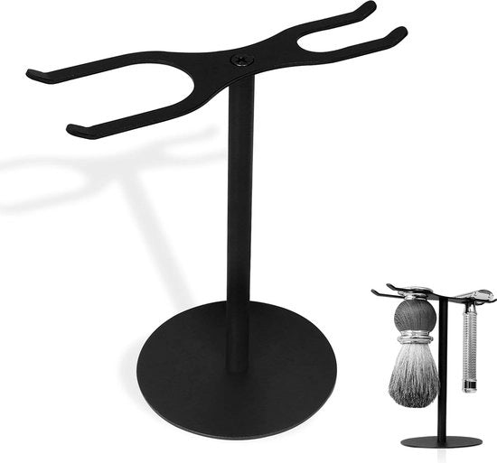 Stazione da barba 2 in 1, base per rasoio in acciaio inossidabile, supporto per rasoio con supporto per spazzola da barba, supporto per spazzola da barba rimovibile per la doccia, per viaggi (nero 13 cm)