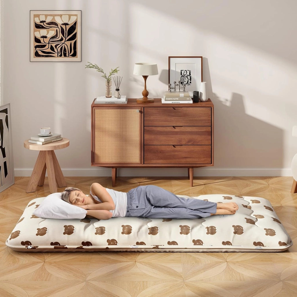 Materasso Futon Pieghevole, Materasso Portatile con Sacca da Trasporto per Camping, Materasso da Terra con Copertura Lavabile (200 x 90 cm, Marrone)