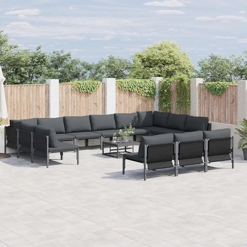Set Divano da Giardino con cuscino 13 pcs Nero Acciaio 3379022