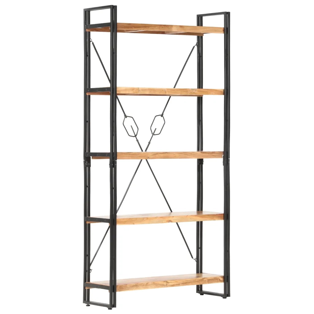 Libreria a 5 Ripiani-Scaffale per Libri-Mobile di Stoccaggio 90x30x180 cm in Legno Massello di Acacia