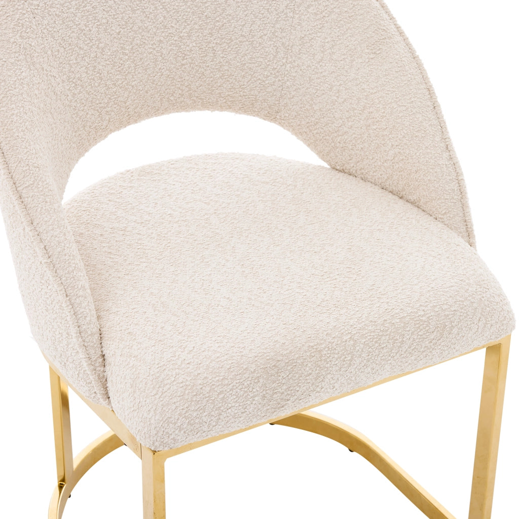 Set di 2 sedie da pranzo in bouclé beige e oro con gambe metalliche galvanizzate