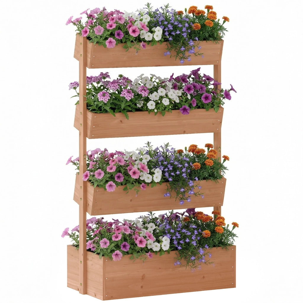 Letto da Giardino Rialzato, Fioriera Verticale in Legno con Drenaggio e Rivestimento.