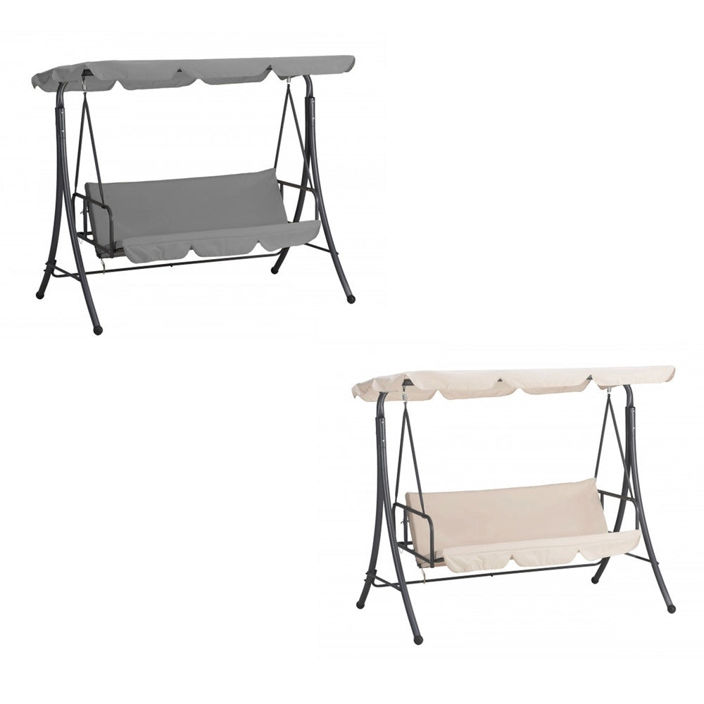Trade Shop - Dondolo Letto Da Giardino 3 Posti Con Tettuccio Parasole Orientabile Struttura In Acciaio -