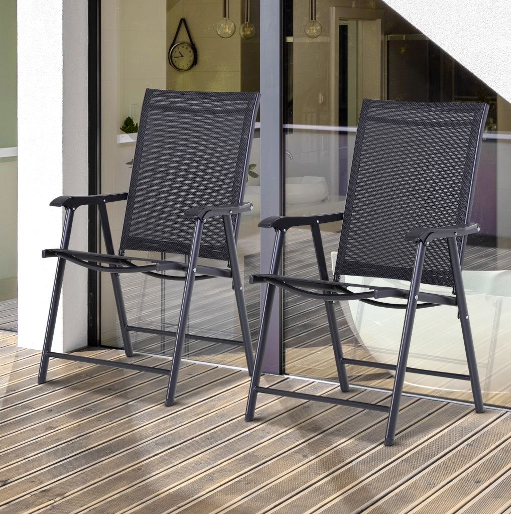 Set 2 sedie da campeggio pieghevoli con braccioli 58x64x94 cm; nero