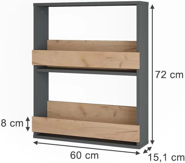 Portabicchieri da vino Repose, Quercia dorata/antracite, 60 x 72 cm, per montaggio a parete con supporti per fino a 8 bicchieri da vino