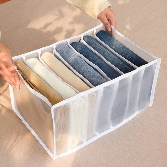 Organizzatore per pantaloni 2x - Organizzatore per jeans - Scatola di stoccaggio per abiti - Appoggio per pantaloni - Scatola per abiti - Organizzatore per abiti - Sistema di stoccaggio per abiti - Bianco