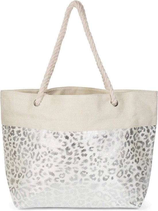 Tenda per Esterni XXL con Stampo di Leopardo Metallizzato e Cerniera - Beige Argento