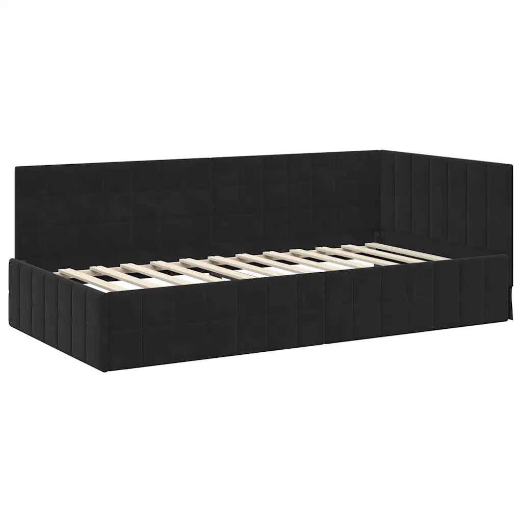 Cornice del letto ad angolo Nero 90 cm x 190 cm Velluto