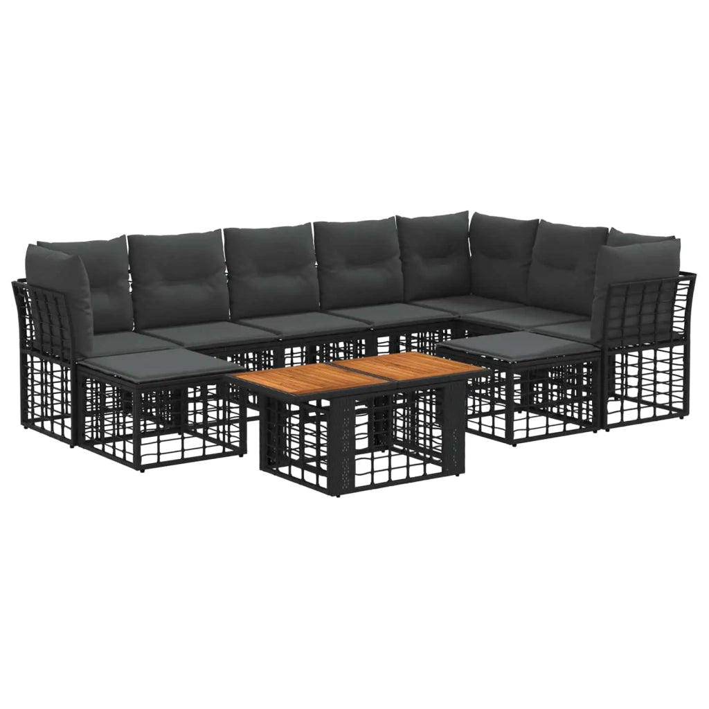 Set Divano da Giardino 10 pz Nero e Grigio scuro polyrattan 3437935