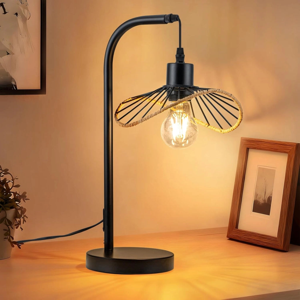 ZMH Lampada da tavolo vintage nera E27 per camera letto scrivania