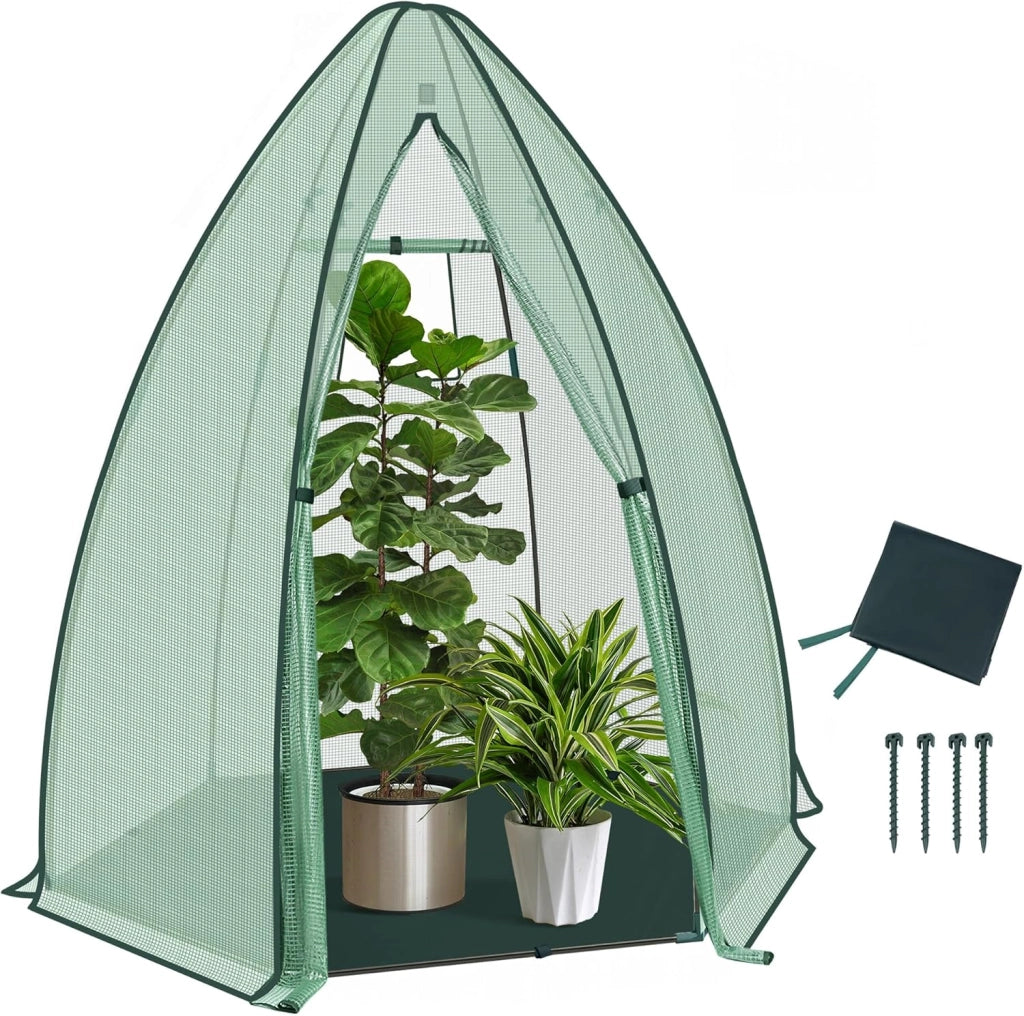 Serra, Tenda di Coltivazione, Mini Serra, 130gsm PE Isolante Piccola Serra Semi-Traslucida con Porte a Zip e Telo di Fondo per Giardino, Patio, Esterno, 160x160x180cm, Verde