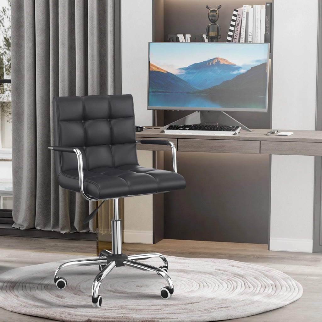 EasyComfort Sedia da Ufficio Ergonomica in pelle PU Nero, Sedia da Studio con 5 Ruote Girevoli, Imbottitura e Altezza Regolabile, 52.5x54x84-99cm
