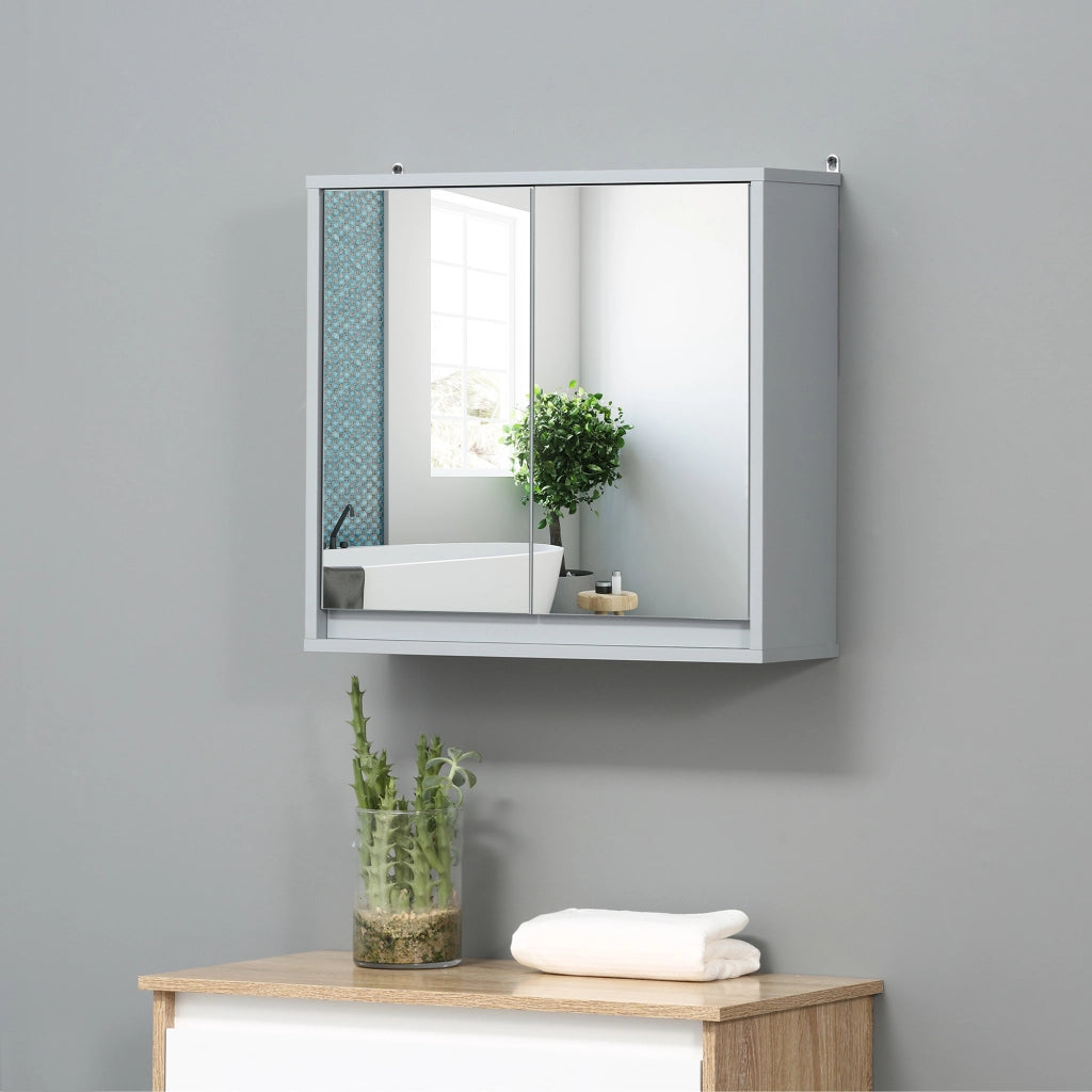 Specchio con Mobiletto da Bagno ¨C zephmum ¨C 48x14,5x45 cm Grigio