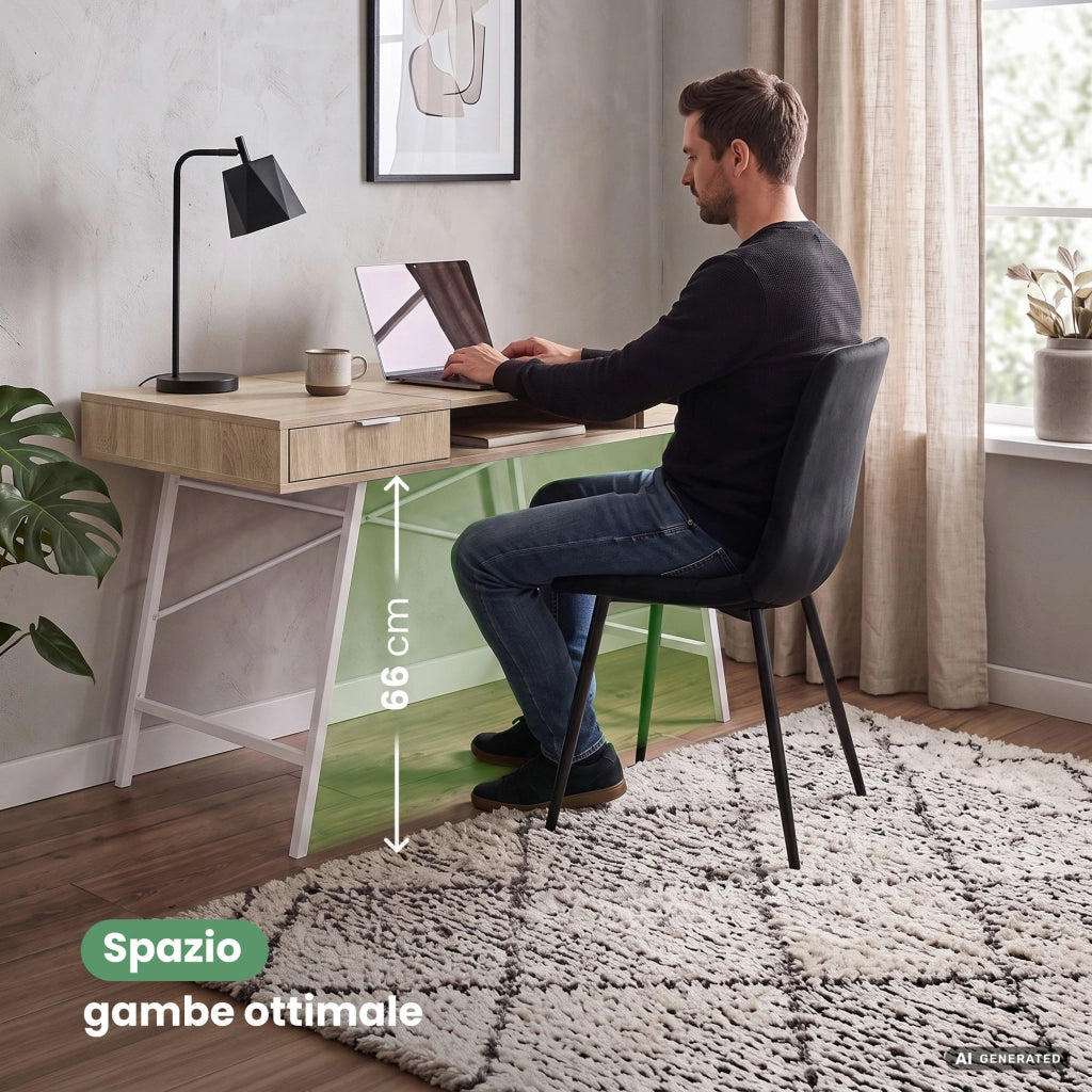 Scrivania industriale per computer Rovere Sonoma ARDEN 120 cm 2 cassetti 1 ripiano gambe bianche