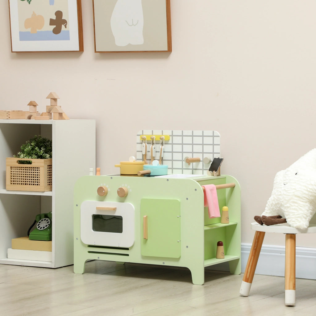 Set Cucina Giocattolo in Legno per Bambini da 3+ Anni con 15 Accessori, Verde