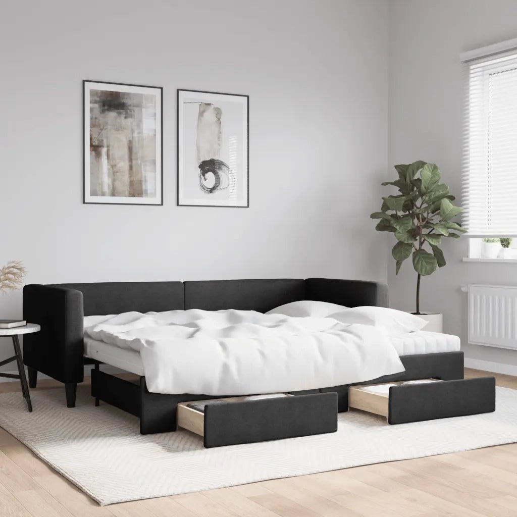 Divano Letto Estraibile con Cassetti-Sofa Letto-Daybed Nero 80x200 cm in Tessuto 321277