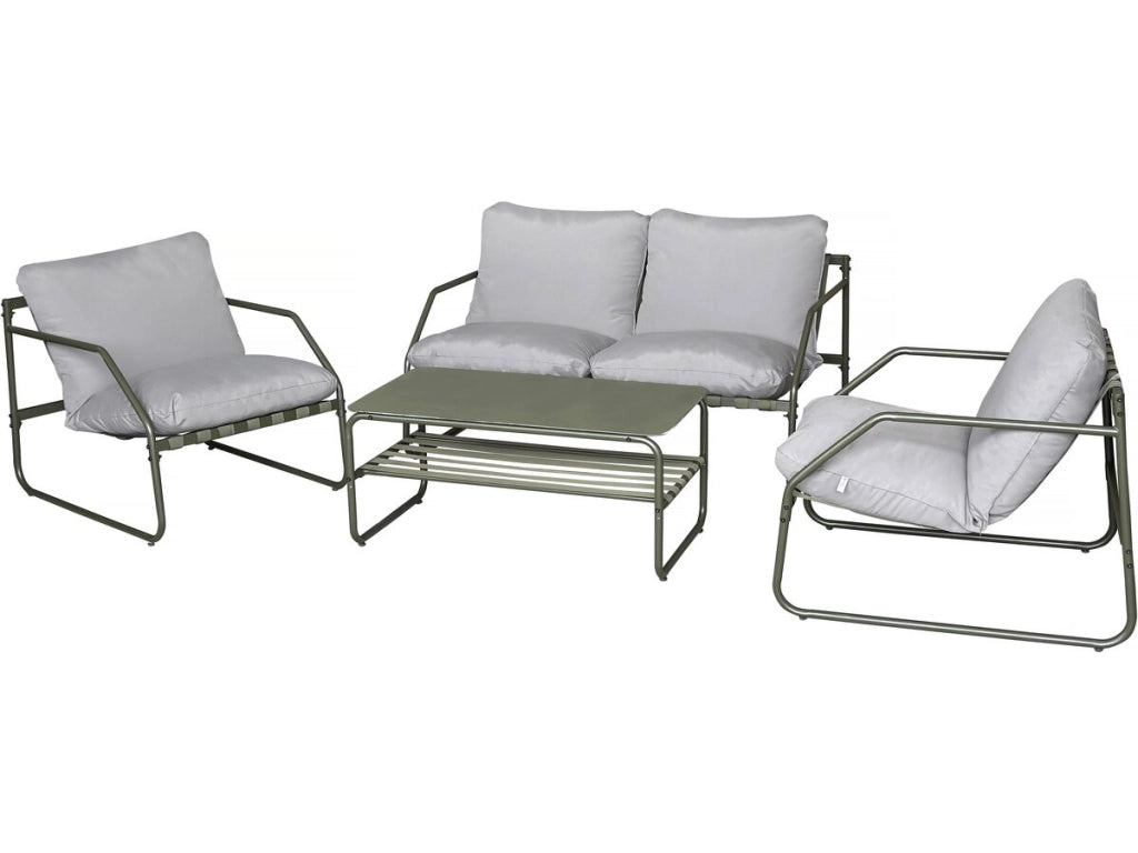Set di mobili da giardino in metallo "Sora" con cuscini - 4 posti - Verde