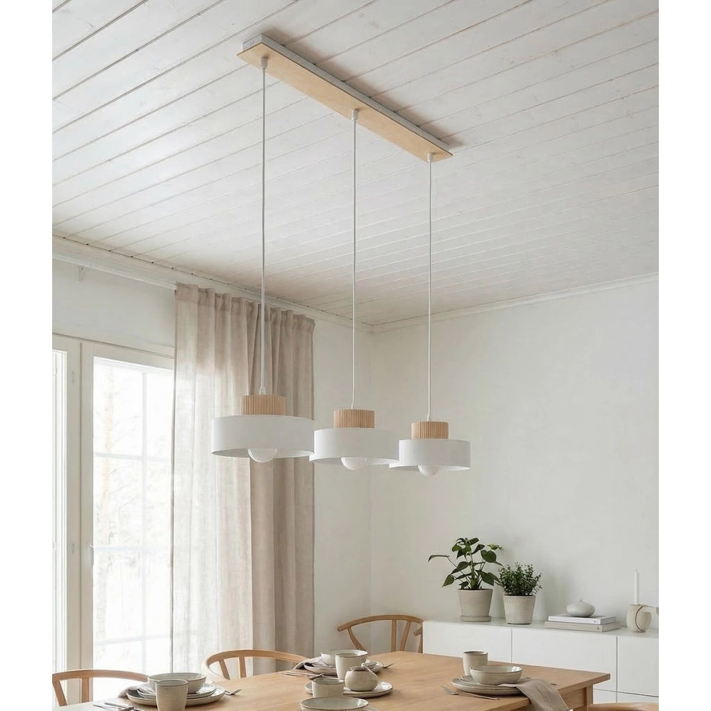 Lampada a sospensione KIVI in acciaio bianco opaco e legno