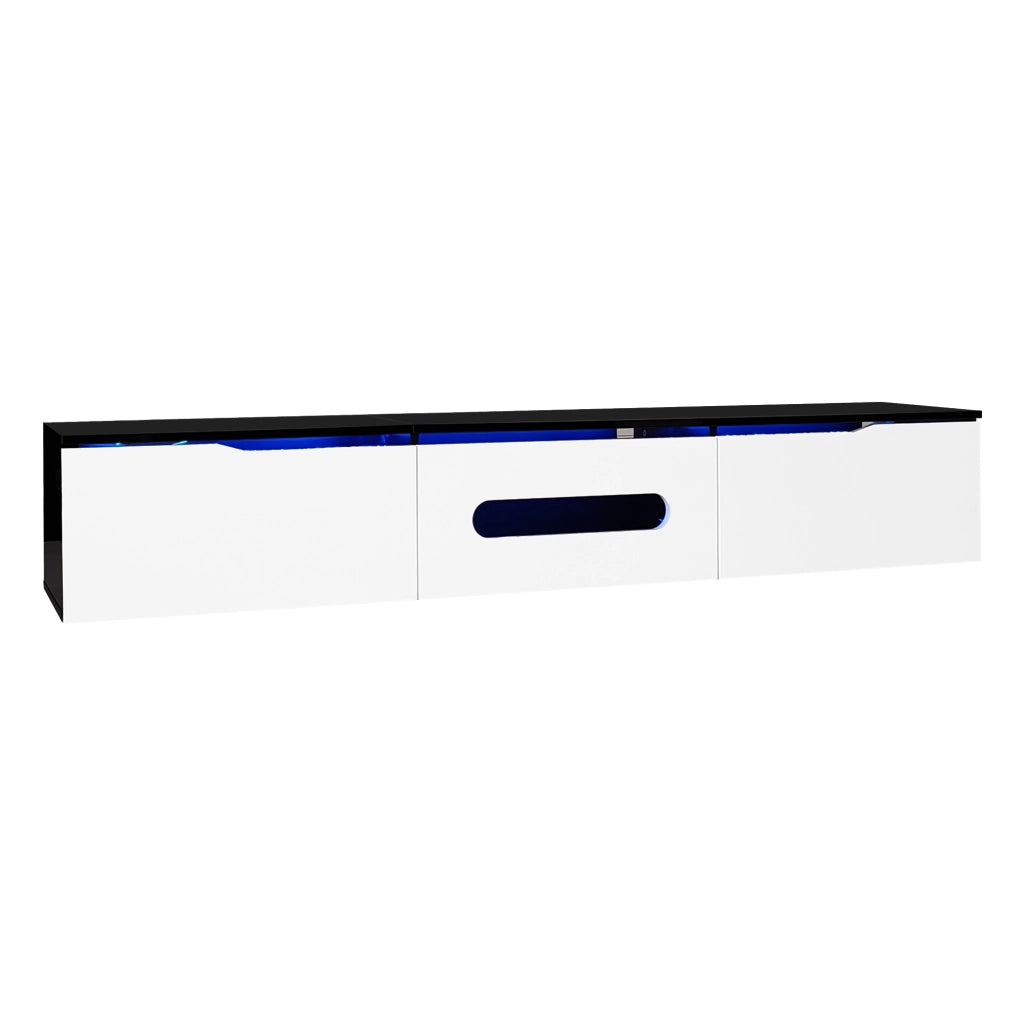 Mobile porta TV moderno con LED a 16 colori, tre ante con cerniere ammortizzate, nero bianco 180 × 35 × 30 cm