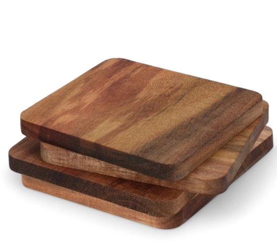 Impianto di supporto 4 pezzi - Legno di Acacia - Manufatto artigianale - 10 x 10 cm - 1 cm spesso - Eleganza naturale - Supporti
