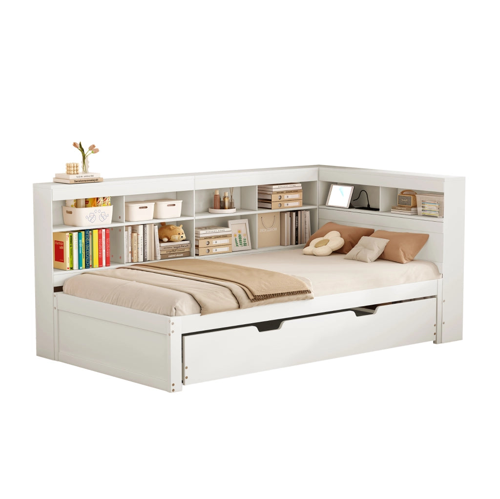 Divano letto multifunzionale con letto estraibile 90x200 cm; USB; bianco