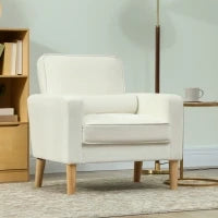 Poltrona imbottita con braccioli, schienale inclinabile, gambe in gomma di legno, Crema