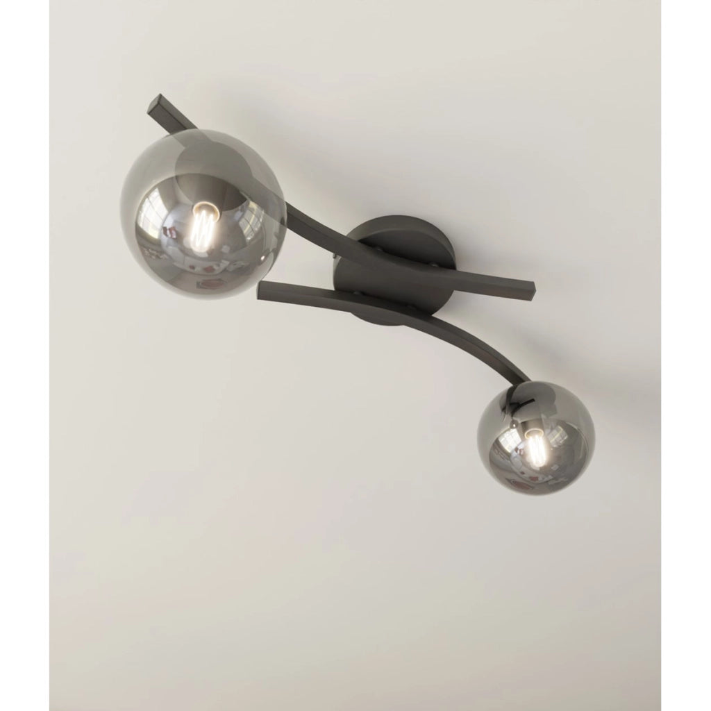 Lampada a sospensione Opus in acciaio nero e vetro grafite