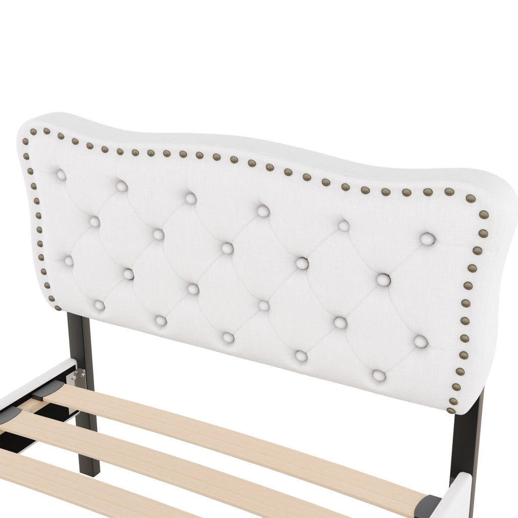 LETTO imbottito 90x200 cm beige chiaro con 2 cassetti