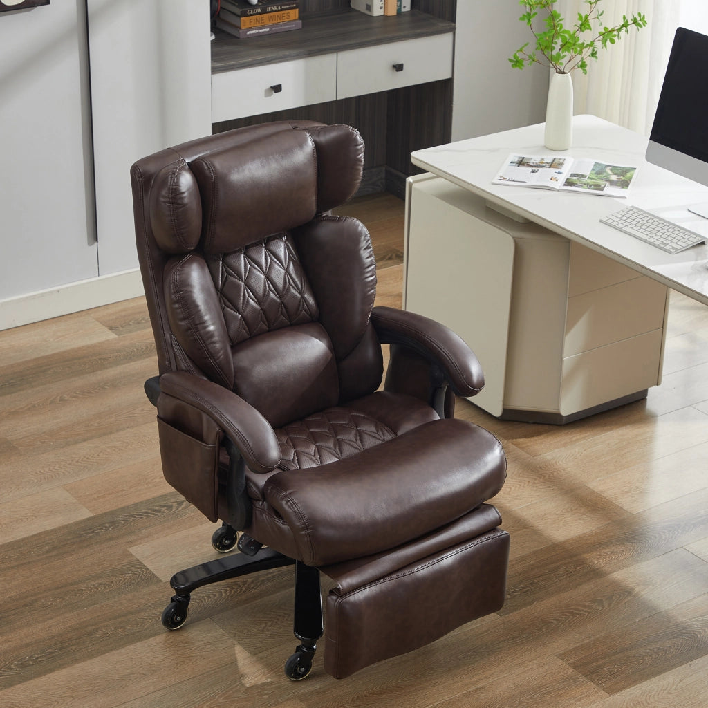 Sedia da Ufficio Ergonomica con Massaggio e Riscaldamento ¨C Xylo ¨C Ecopelle, Poggiapiedi, Marrone
