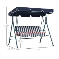 Dondolo da Giardino 3 Posti con Tetto Parasole, in Acciaio e Poliestere, 172x110x153 cm, Bianco e Blu