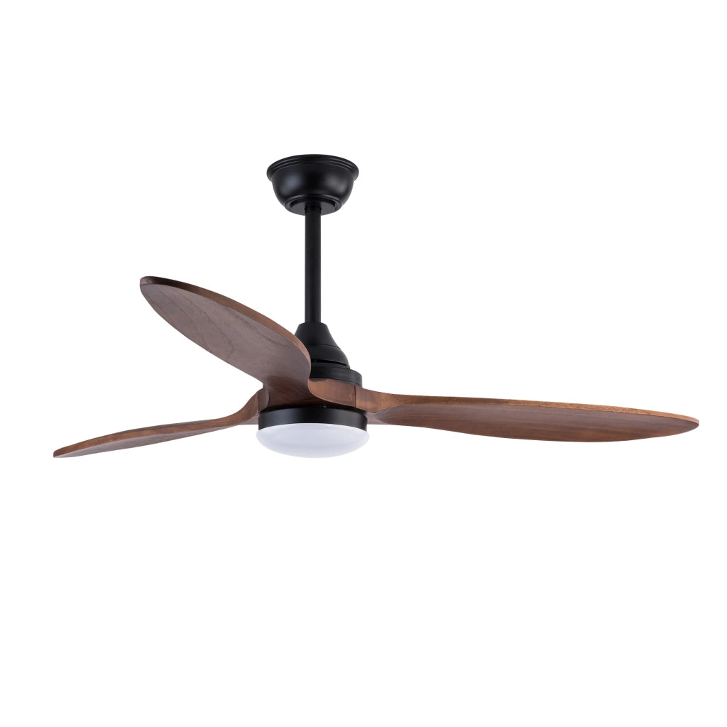 Ventilatore da soffitto da 52 pollici con luce LED dimmerabile; 3 pale in legno; nero e noce scuro