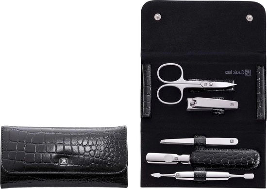 Set di manicure - Set di manicure in acciaio inossidabile 5 pezzi con astuccio in pelle elegante e interni in velluto nero