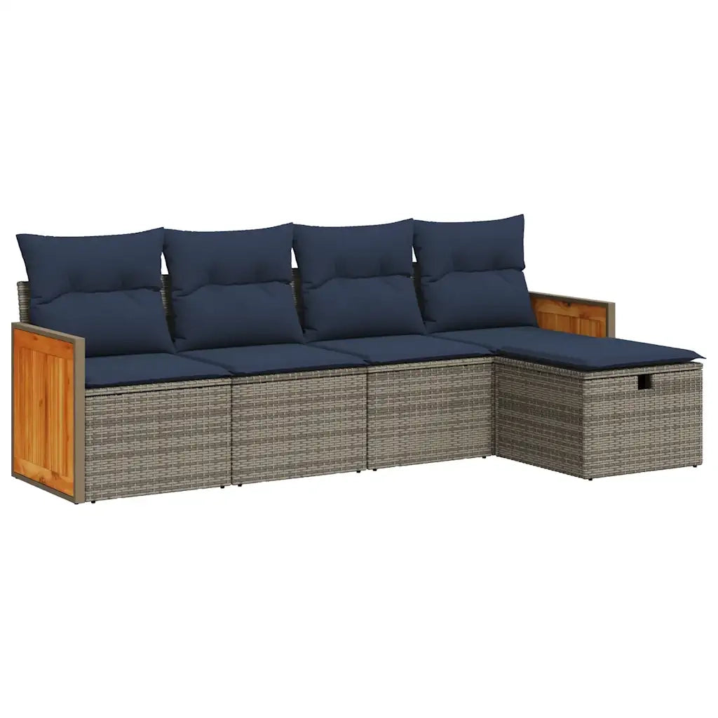 Set Divano da Giardino 5 pz con Cuscini Grigio in Polyrattan
