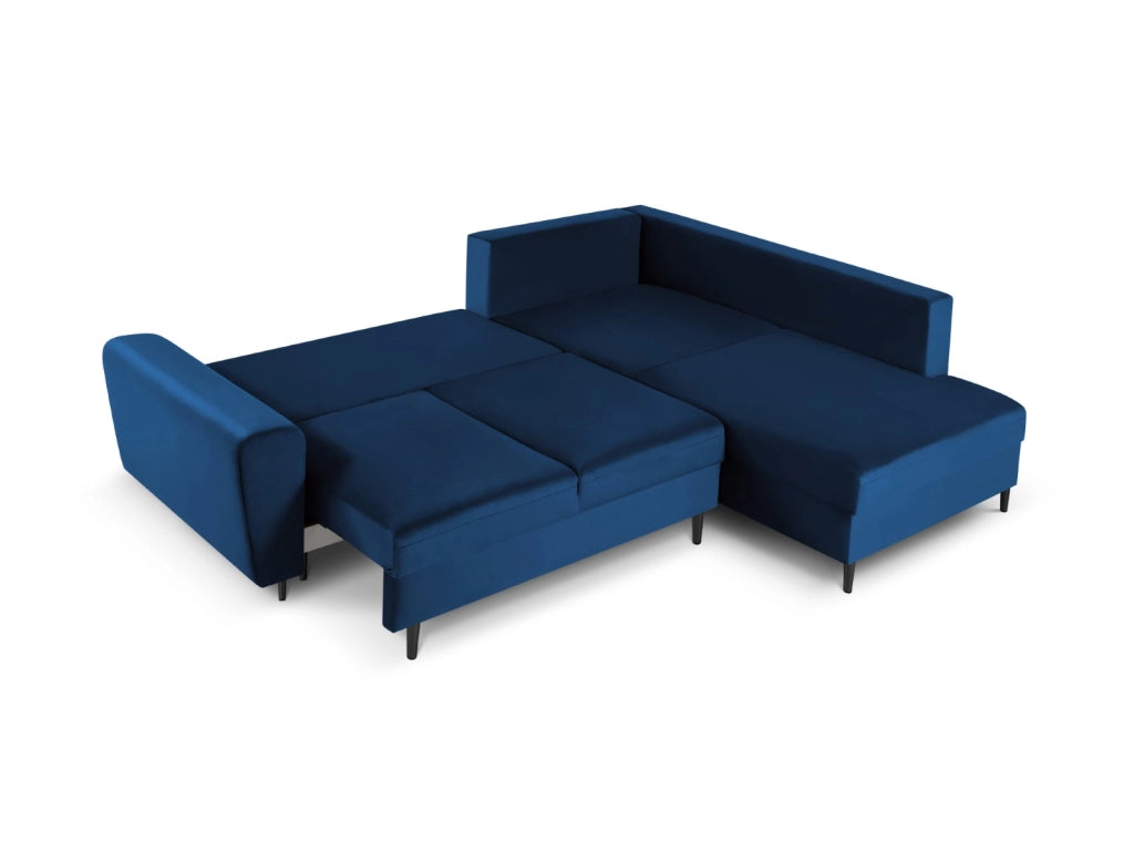 Cosmopolitan Design - Divano convertibile angolare destro con contenitore "Kyoto" 5 posti in velluto blu reale 