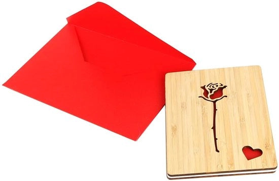 Carta d'Amore Romantica a Forme di Rosa in Legno - 3D Carta Invitata a Sogno - Regalo Elegante - 15 x 11 cm - Unico e Manuale
