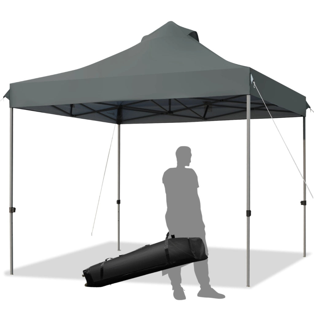 Tendone pop up 3x3m pieghevole impermeabile con borsa a ruote, Tenda da festa all'aperto facile da montare Grigio scuro-Gazebo